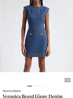 Veronica Beard Blue Diamond-Quilt Denim Mini Dress